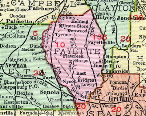 Fayette County Georgia 1911 Map Rand Mcnally Fayetteville Tyrone