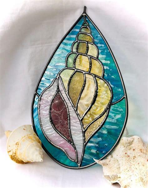 Stained Glass Sea Shell Vintage Amber Glass Seashell Etsy