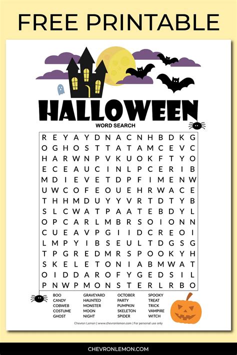 Free Printable Halloween Word Search Chevron Lemon