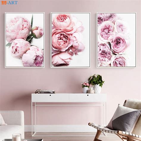 Peony Print Floral Botanical Wall Art Pastel Pink Flowers