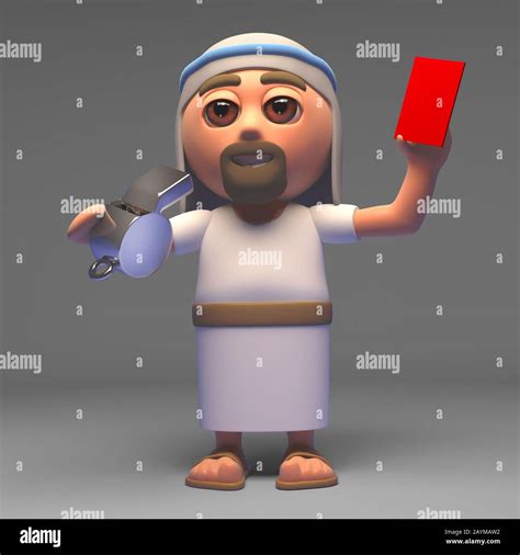 Cartoon Jesus Christ The Messiah Hands Out A Red Card Penalty 3d