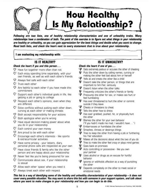 Positive Relationship Healthy Relationships Worksheet