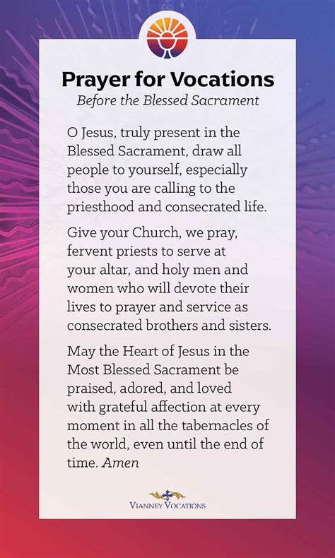 Prayer For Vocations Before The Blessed Sacrament Set Of 50 Vianney