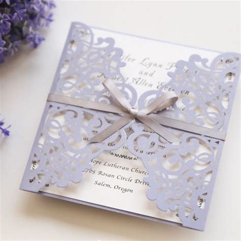 Romantic Lavender Laser Cut Wedding Invitations With Silver Glitter