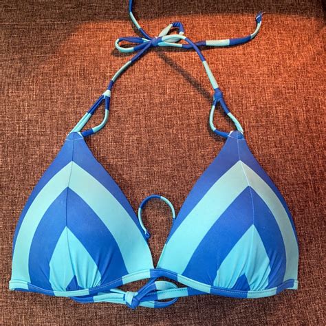 New Adore Me Blue Triangle Bikini Top Large Swimwear Beach Striped Halter Padded 🥇 Own That Crown