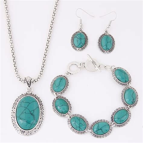 Turquoise Jewelry Set Vintage Necklaces And Earrings Set Fashion
