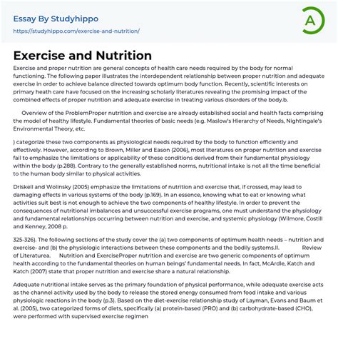 Exercise And Nutrition Essay Example
