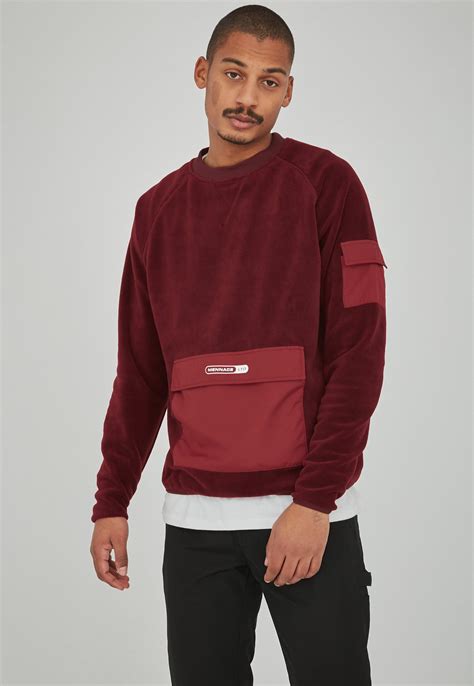 Burgundy Polar Fleece Pocket Raglan Sweatshirt | Mennace
