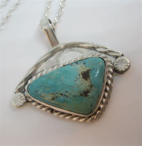 Vintage Turquoise Sterling Silver Pendant With Silver Etsy