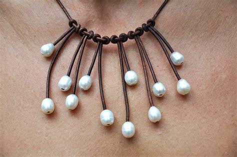 Pearl And Leather Jewelry Large 15mm Very High Quality White Etsy