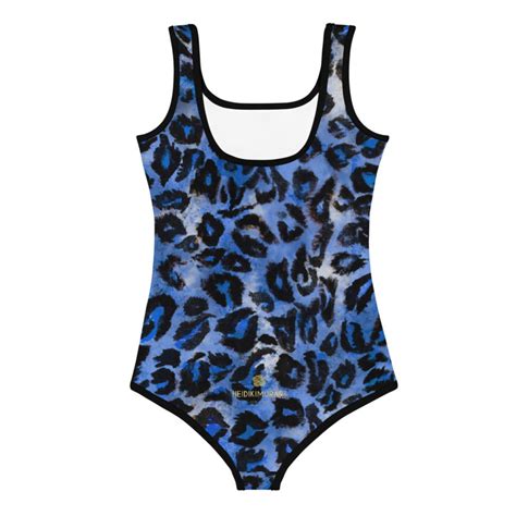 Blue Leopard Print Girls Swimsuit Animal Print Kids Cute Sports