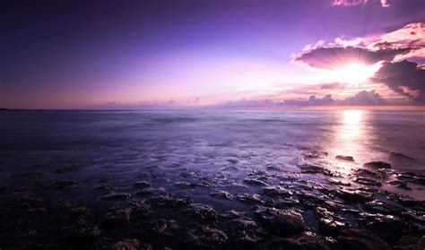 Purple Sunrise Over Water Sunset Wallpaper Beach