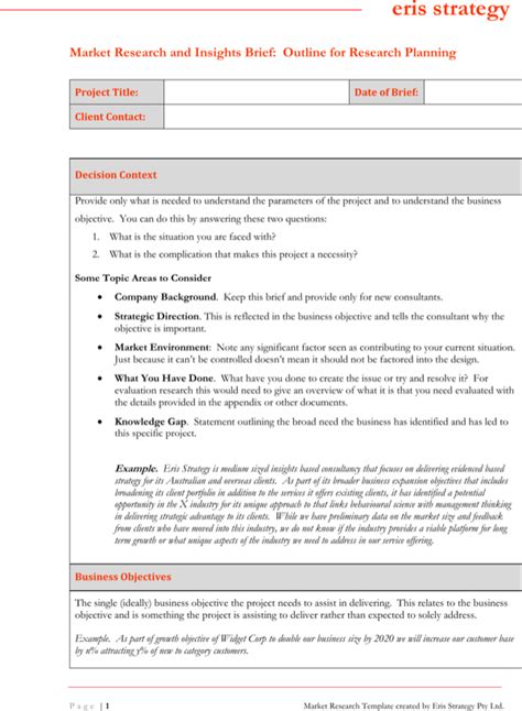 Market Research Brief Template