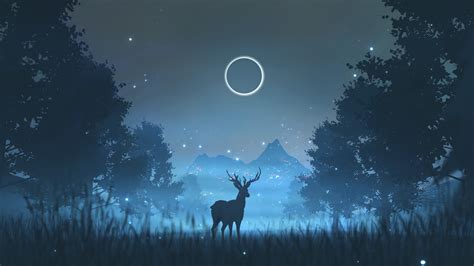 Download Eclipse Firefly Night Fantasy Deer Hd Wallpaper By Muhammad Nafay