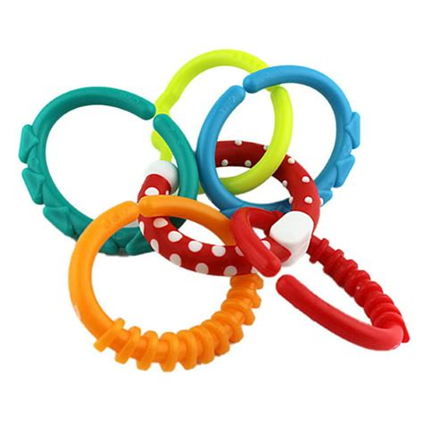 6pcs Baby Teether Rings Rainbow Circle Link Baby Toys Soother Infant