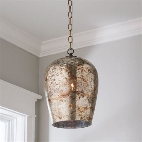 Rustic Textured Mercury Glass Gives Way To Light In This Large Pendant