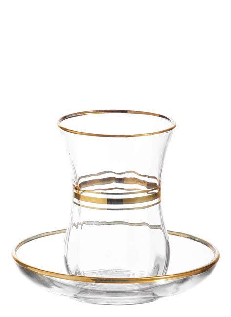 Buy Lav Elegant Turkish Tea Glasses And Saucers With Gold Rim And