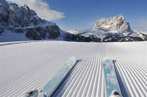 Brilliant blue sky with not a cloud in sight. DOLOMITES Val Gardena: Winter vacation in a stunning World ...