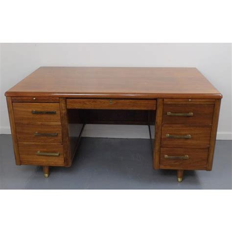 Essential home is the ultimate combination of retro design and contemporary details. Mid-Century Modern Jasper Desk Co. Walnut 6-Drawer Writing Desk | Chairish