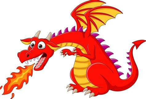 Dragón Rojo De Dibujos Animados Escupiendo Fuego 5332331 Vector En Vecteezy