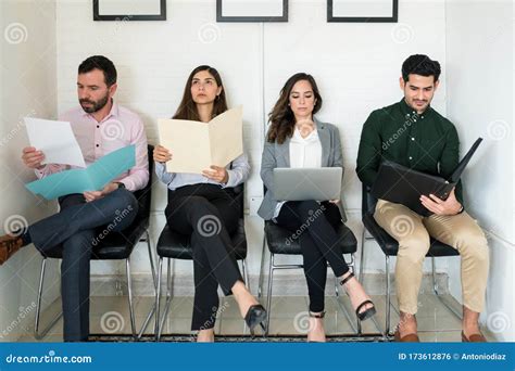 Applicants Preparing For Job Interview At Office Stock Photo Image Of