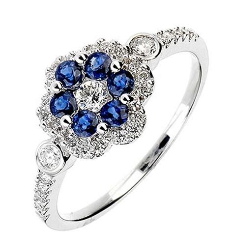 18ct White Gold Diamond Sapphire Flower Cluster Ring 18dr349 S W
