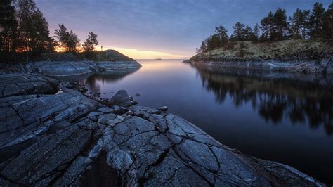 Ladoga Lake Between Stone Rock During Sunrise Hd Nature Wallpapers Hd