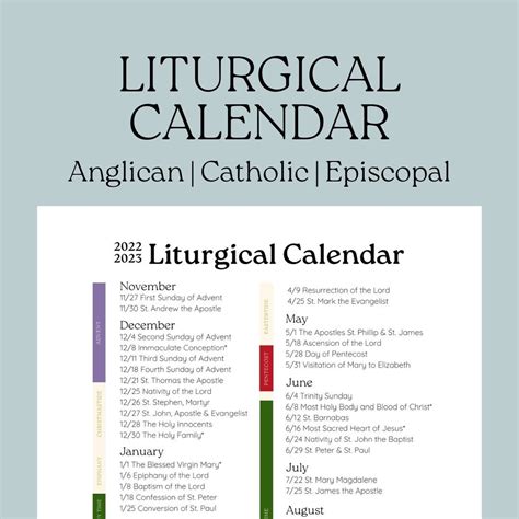 Liturgical Calendar 2022 2023 Digital Download Ecumenical Etsy Australia
