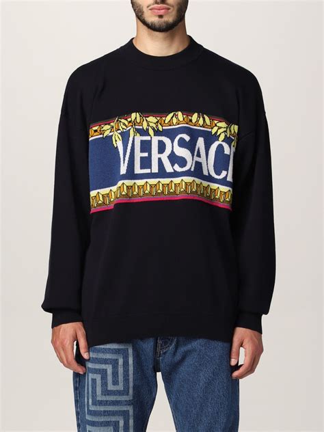 Versace Sweater In Cotton And Virgin Wool Sweater Versace Men Black