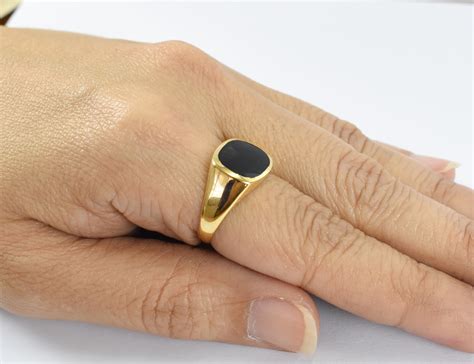 18k Gold Filled Signet Ring Black Onyx Signet Ring Mens Etsy