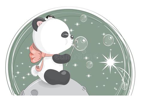Baby Panda Bear On Moon Stock Vector Illustration Of Little 202503518