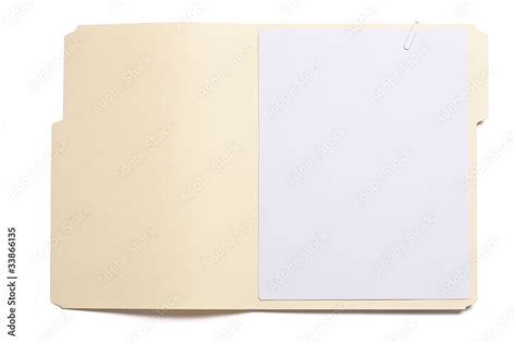 Blank Opened File Folder With Empty White Paper Stock Photo Adobe Stock