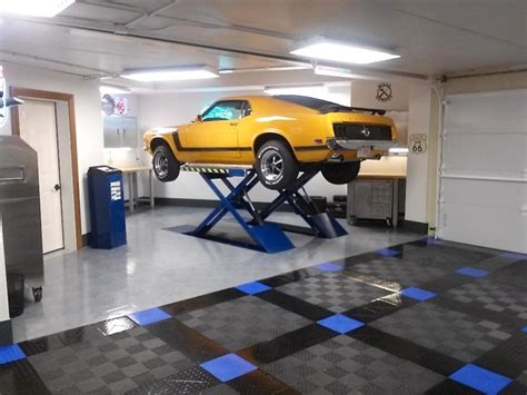 Racedeck Floored Home Garage With Infloor Car Lift Flooring By Racedeck