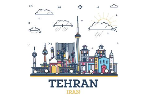 Outline Tehran Iran City Skyline With Colored