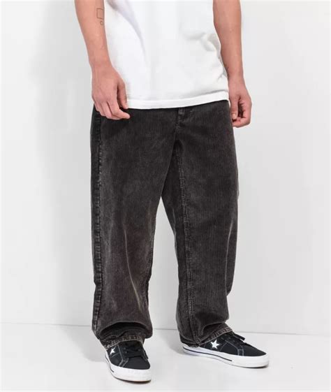 Empyre Loose Fit Sk8 Black Acid Wash Corduroy Skate Pants