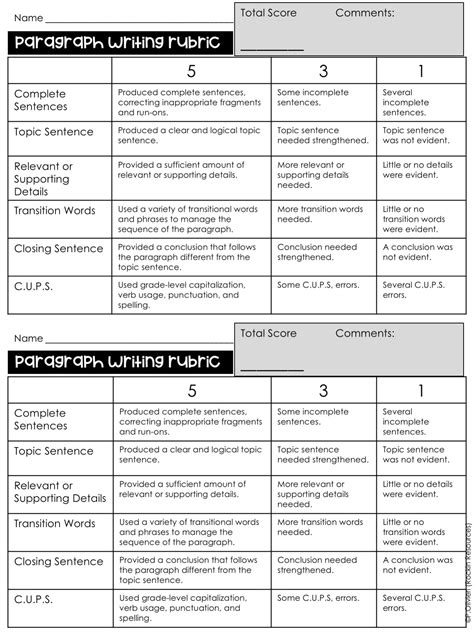 Editable Writing Rubrics Paragraph And Essay Rockin Resources
