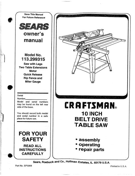 Sears Craftsman Belt Drive Table Saw Tilt Lock Handle Assembly