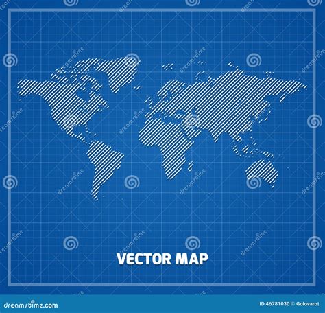 World Map On Blueprint Vector Illustration 46781030