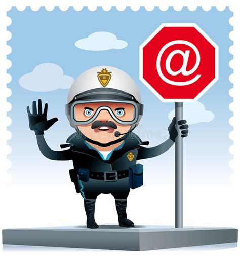 Robot Traffic Policeman Holding The Stop Sign Stock Illustration