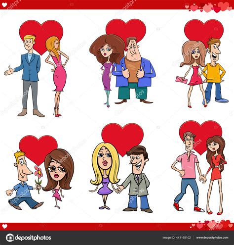 Cartoon Illustration Valentines Day Women Men Couples Love Comic Set Stock Vector Image By