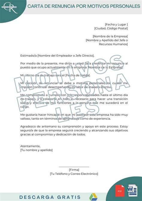 Modelos Carta De Renuncia Por Motivos Personales Wordpdf