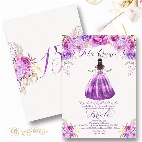 purple quinceanera invitations quinceanera lilac lavender purple gold white invitation friend