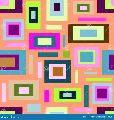 Seamless Pattern Multicolored Squares And Rectangles On Orange Stock