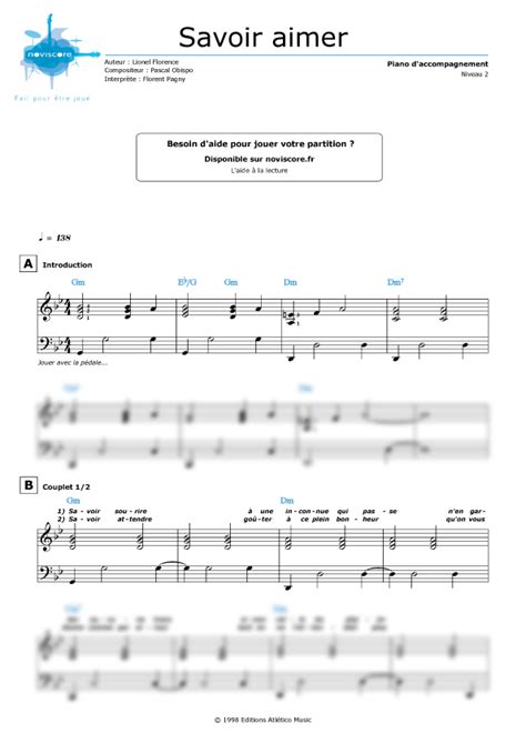 Florent pagny fait une grosse gaffe sur le plateau de the voice en voulant embrasser patrick fiori from www.breakingnews.fr son retour avec l'album savoir aimer fit de lui le plus gros vendeur de disques en france. Piano sheet music Savoir aimer (Florent Pagny) | Noviscore ...