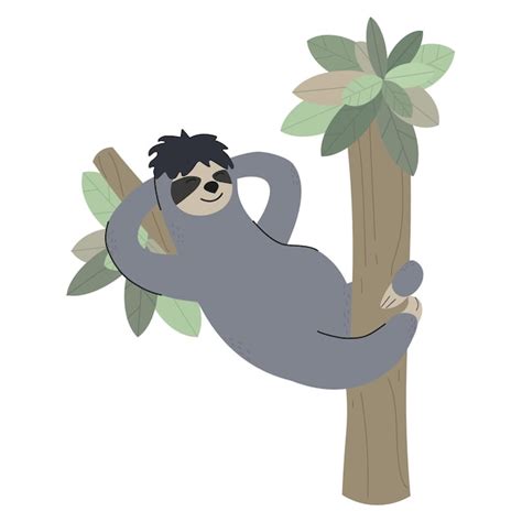 Premium Vector Cute Cartoon Sloth Resting On A Tree Branch