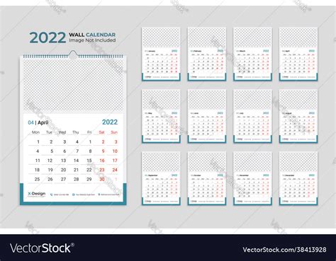 2022 Wall Calendar Royalty Free Vector Image Vectorstock