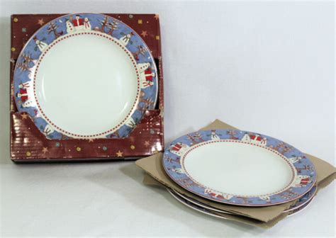Debbie Mumm Snowman Set Of 4 Stoneware Dinner Plates For Sale Online Ebay