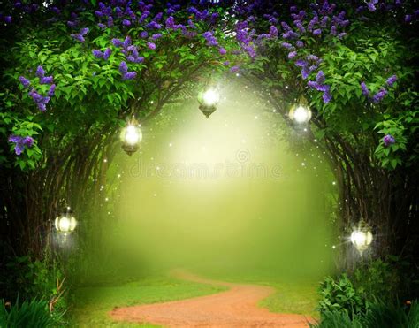 Fantasy Background Magic Forest With Road Beautiful Spring Landscape