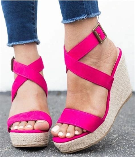 Womens Hot Pink Cross Strap Wedge Sandals Just Pink About It Womens Sandals Wedges