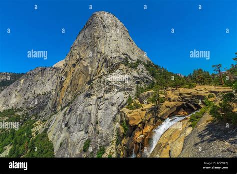 Panorama Of Liberty Cap And Nevada Fall Waterfall On Merced River From